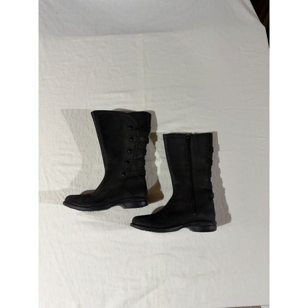 Merrell Womens 6 Black Nubuck Leather Waterproof Tall Boots Side Zip Snap Strap